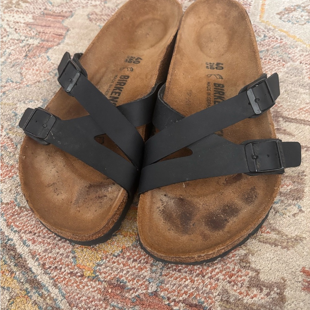Birkenstock Black Leather Footbed Sandals